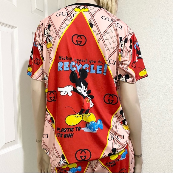 Mickey Suggest you to Recycle Plastic Bottle Printed Pajama Short Set Sleepwear - Picture 5 of 14